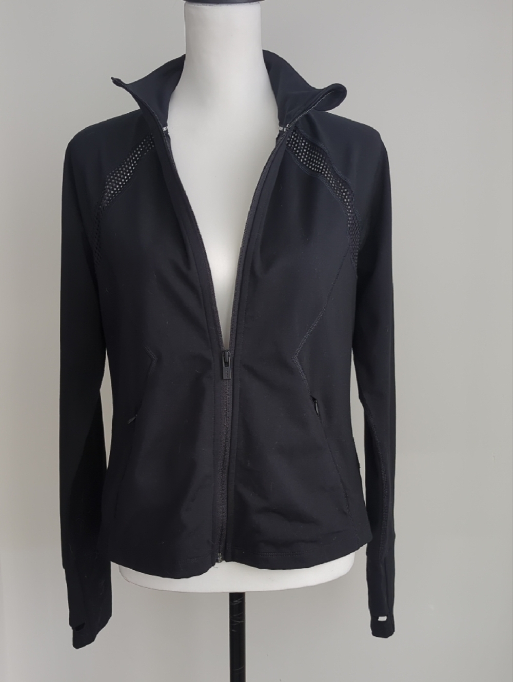 NWOT DKNY Black Zip-Up Jacket with Mesh Shoulder Panels